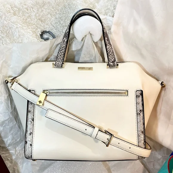 Like New Genuine Leather white large medium convertible bag satchel - Picture 4 of 16